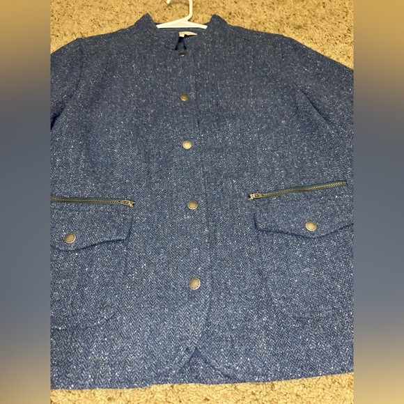 L.L. BEAN Stonington Gray Blue Herringbone Italian Tweed Jacket Elbow Patches L - Picture 8 of 11